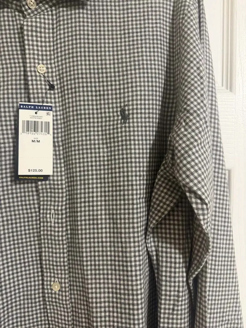Polo Ralph Lauren Classic Fit Gingham Stretch Poplin Shirt White/Grey Medium